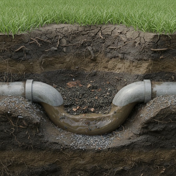 underground sewer pipe belly